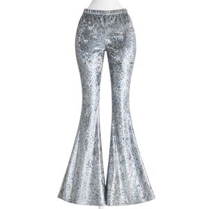 NEW Metallic Silver Velvet Bell Bottom Flare PING PING CLOTHING Pants SIZE SMALL